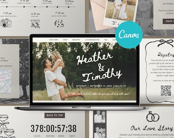 Digitale Hochzeits-Website-Vorlage, wunderliche Canva-Hochzeitsvorlage, bearbeitbare Website, kundenspezifische Website, vorgefertigte Website, speichern Sie das Datum online