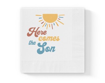 Here Comes The Son Baby Shower Napkins, Cocktail Napkins, Baby Shower Decorations, Boho Sun Napkins, SonShine Baby Shower Ideas