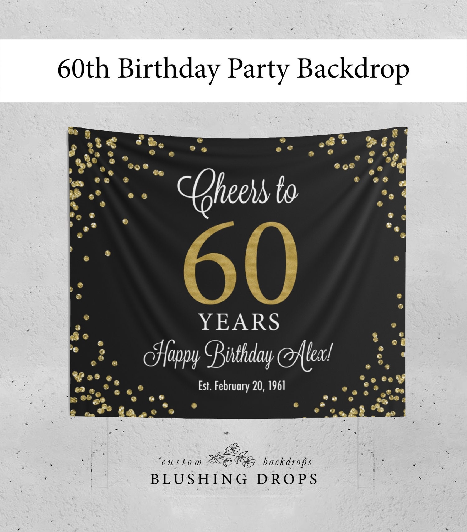 60th Birthday Backdrop, 60th Birthday Party Decorations, Cheers to 60th ...