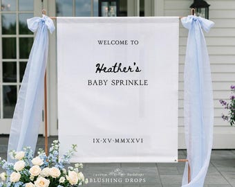 Sfondo minimalista per baby shower, cartello in tessuto personalizzato, arazzo personalizzato per baby shower, striscione in lenzuolo, cartello per baby shower, genere neutro