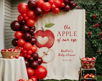 Banner para baby shower "La Niña de Nuestros Ojos", telón de fondo de manzana, decoración de otoño para baby shower de manzana, banner personalizado, chispas para bebé de género neutro