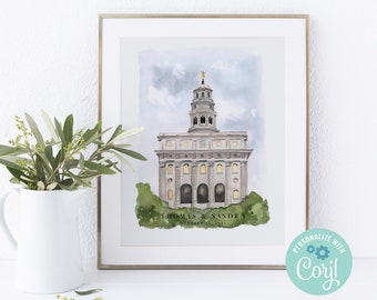 Nauvoo LDS Temple Watercolor Painting | Old Nauvoo | Digital Print | LDS Wedding Gift | LDS Baptism Gift | Customizable Temple Painting