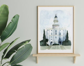 St George Temple Watercolor Painting | Temple and Priesthood Preview gift | LDS Wedding Gift | Customizable Temple Painting | Personalize