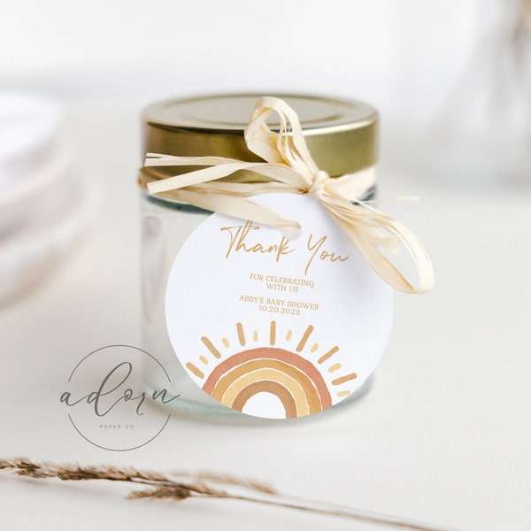 Printable Sunshine 2 in. Round Favor Tag Labels | Minimalist Baby Shower | Instant Download | Little Ray of Sunshine Sun 2" Sticker Template