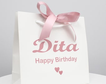Personalised Birthday Gift Bag, Luxury Paper Bag with Ribbon