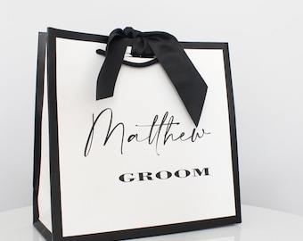 Personalised Groomsmen Gift Bag – Wedding Bridal Party - Luxury Black Paper Bag