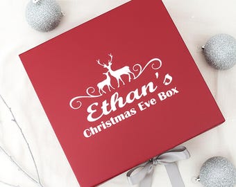 Personalised Christmas Eve Box, Magnetic Closure Gift Box with Ribbon, Kids Keepsake