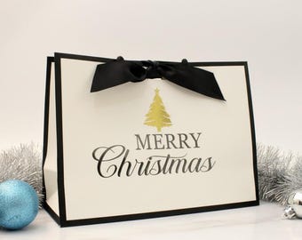 Christmas Gift Bags Multipack, Bulk White Luxury Holiday Present Sacks with Ribbon & Rope Handles