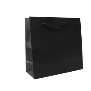 May include: A black paper gift bag with black rope handles.