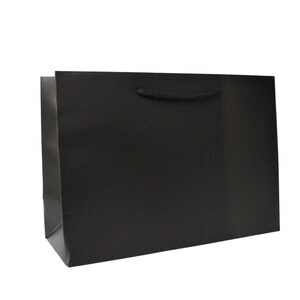 May include: A black paper gift bag with black rope handles.