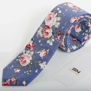Blue Floral Ties Men - Slim Floral tie and pocket square - Wedding tie - Floral groomsmen wedding tie - Floral tie men - floral ties for men