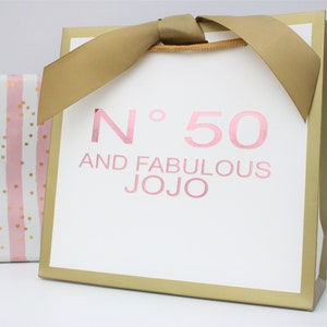 Bolsa de regalo personalizada para el 50 cumpleaños - Bolsa de papel dorada, asa de cuerda de lujo imagen 3