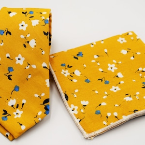 Mustard Yellow Floral Neckties - Yellow Floral Pocket Square - Groomsmen Floral ties - Groomsmen Gifts - Men Floral Ties - Wedding Neckties