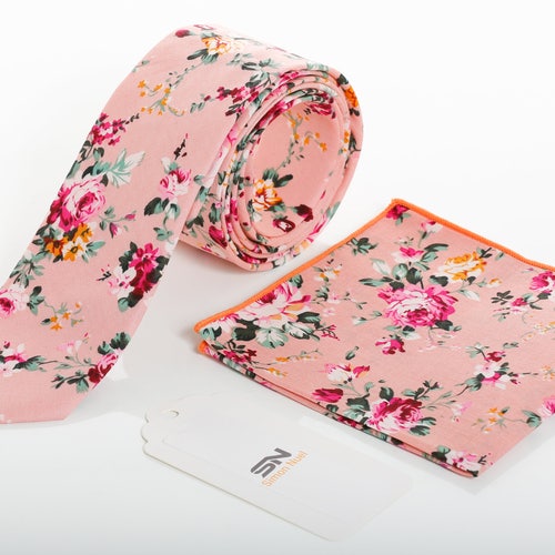 Blue Floral Ties Men Slim Floral Tie and Pocket Square Etsy