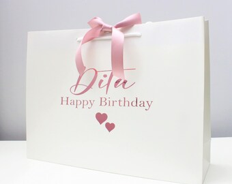 Sacola de presente de aniversário personalizada – Papelão revestido laminado de luxo de 200 g/m²