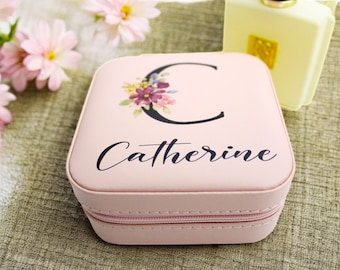 Personalised Travel Jewelry Box - Custom Name Jewelry Case- Bridesmaid Gift