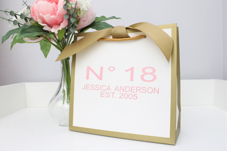 Bolsa de regalo personalizada para el 50 cumpleaños - Bolsa de papel dorada, asa de cuerda de lujo imagen 4