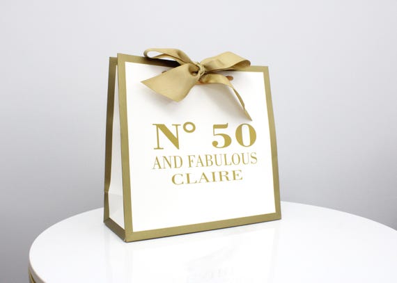 Personalised 50th Birthday Gift Bag - Gold paper bag, Luxury Rope Handle