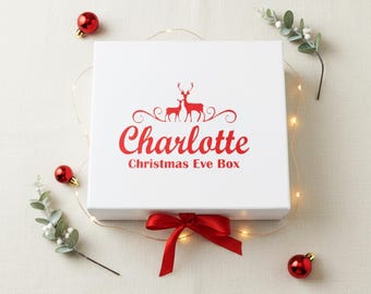 Personalised Christmas Eve Box with Ribbon, Custom Keepsake Gift Box for Kids & Family