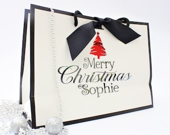 Personalised Christmas Gift Bags with Grosgrain Ribbons