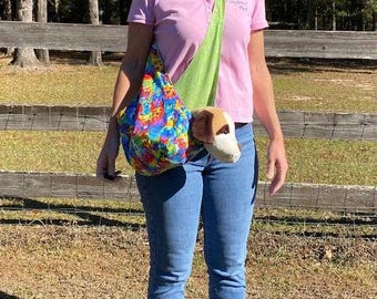 Dog sling for small dogs, Pet sling carrier, pet sling, pet sling bag, adjustable across the body hands free pet sling, bag for small dog