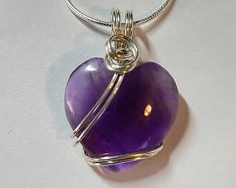 Amethyst Heart Pendant - Sterling Silver