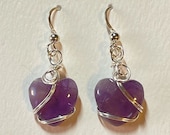 Amethyst Heart Earrings - Sterling Silver