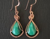 Malachite Earrings, Copper
