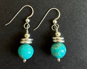 Kingman AZ Turquoise Earrings, Sterling Silver and Silver Plated Pewter