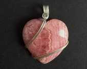 Large Rhodochrosite Heart Pendant -- Sterling Silver