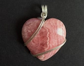 Large Rhodochrosite Heart Pendant -- Sterling Silver