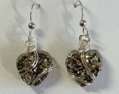 Pyrite Crystal Heart Earrings