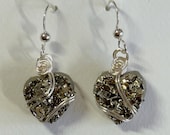 Pyrite Crystal Heart Earrings