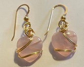 Rose Quartz Heart Earrings - 14KGF