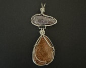 Petrified Dinosaur Bone Goddess Pendant, Sterling Silver