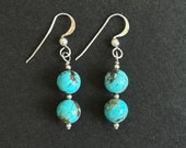 Kingman Arizona Turquoise Earrings, Sterling Silver