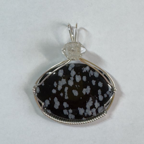 Snowflake Obsidian and Herkimer "Diamond" North Star Pendant, Sterling Silver