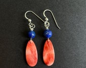 Lapis and Spiny Oyster Raindrop Earrings
