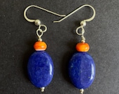 Lapis and Spiny Oyster Shell Earrings, Sterling Silver