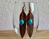 Turquoise and Copper Feather Earrings