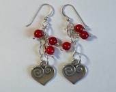 Heart Earrings - Sterling, Pewter & Bamboo Coral (Dyed)