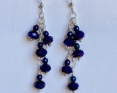 Purple and Blue Glass Cascade Earrings -- Sterling Silver