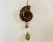 Ammonite Fossil and Kingman Turquoise Pendant - Silver
