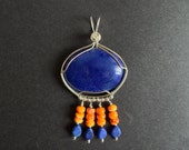 Lapis and Spiny Oyster Southwest Raincloud Pendant, Sterling Silver