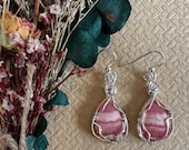 Rhodochrosite Earrings, Sterling Silver