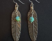 Feather with Turquoise Earrings