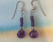 Amethyst Trillion Earrings, Sterling Silver