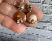 Copper Drop Earrings, Sterling Ear Wires