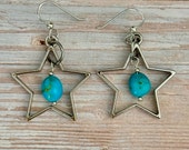 Kingman Turquoise Star Earrings, Sterling Silver