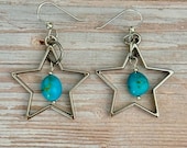Kingman Turquoise Star Earrings, Sterling Silver